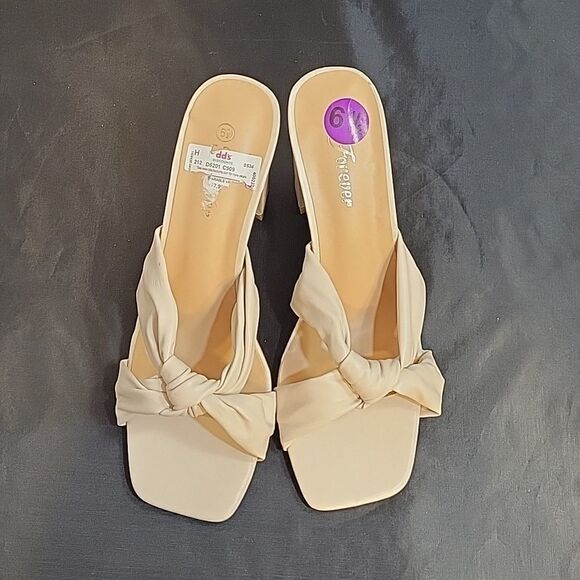 BRAND NEW FOREVER SQUARE TOE BOWTIE SLIDES HEEL BACKLESS CHUNKY HEEL SANDAL - Picture 2 of 15